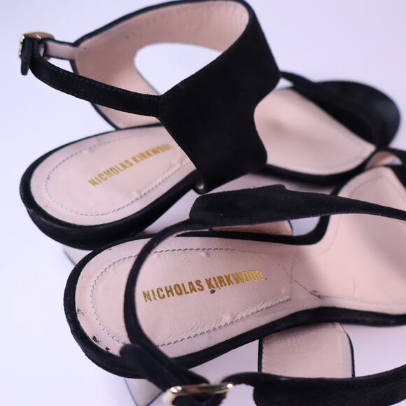 NICHOLAS KIRKWOOD Suede Prism Heeled Slingback Sandals Black Women's 39.5/US 9 - Picture 7 of 9
